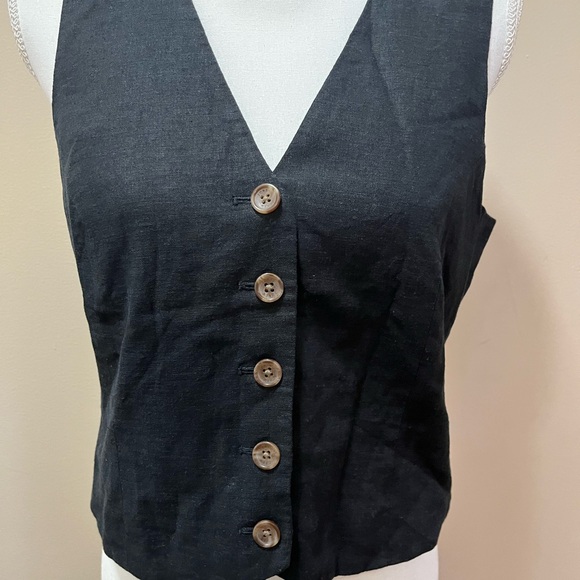 J Crew Linen Blend Button Up Black Vest Size 6 - Picture 2 of 7
